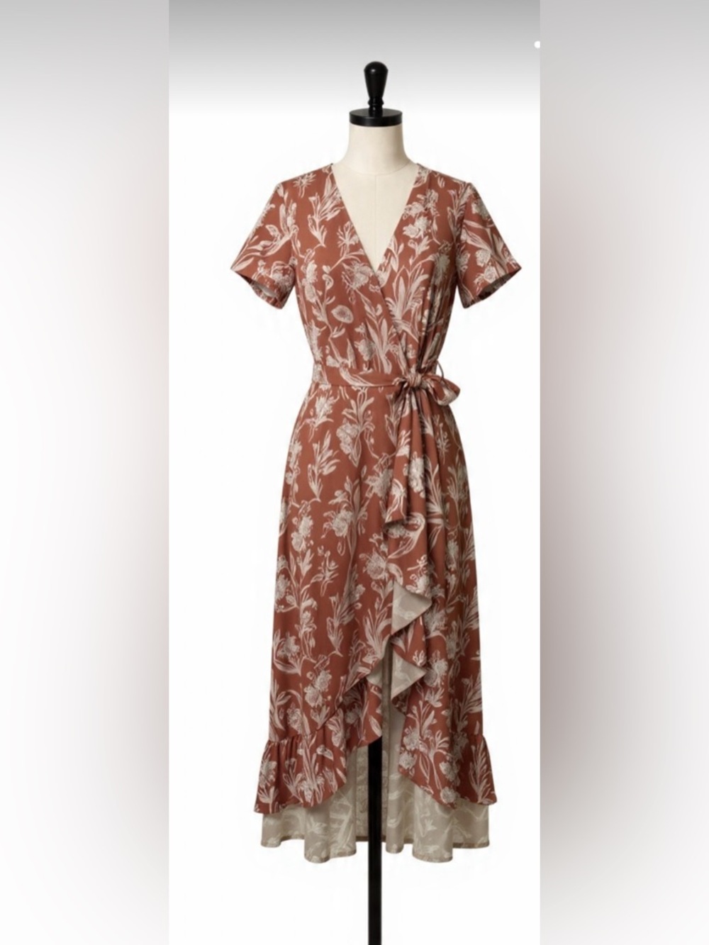 Rust and White Floral Wrap Dress! Excellent condition!